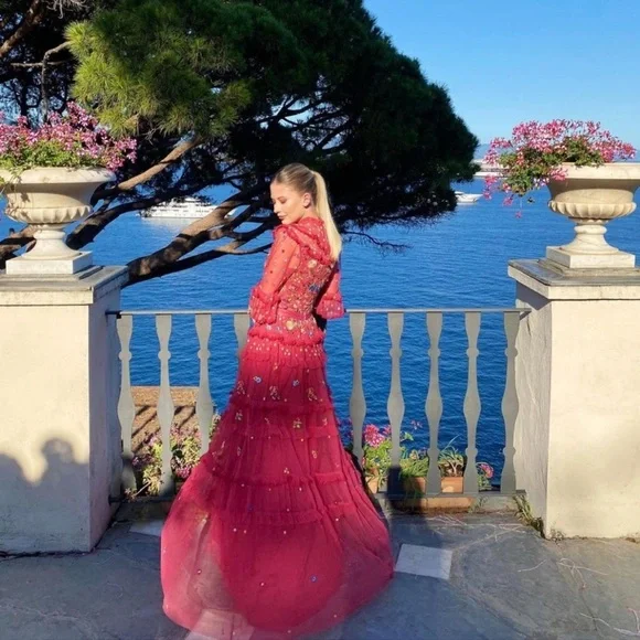 BHLDN Needle and Thread Red Pandora maxi dress gown xs small 2 4 - Picture 1 of 12